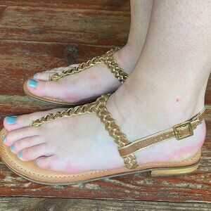 BC Gladiator Style Leather and Metallic Gold Sandals